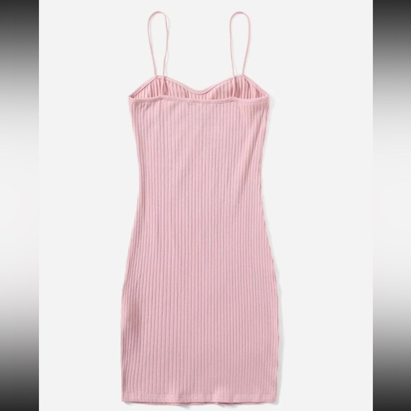 SHEIN Pink Ribbed Spaghetti Strap Bodycon Mini Dress Women’s Size Small - Picture 2 of 6